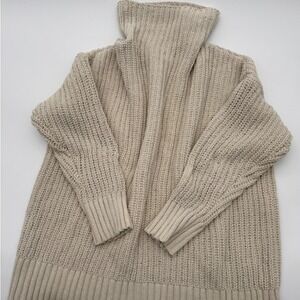 Aerie Oversized Chenille Turtleneck Sweater Oatmeal Beige Ribbed Knit Womens M